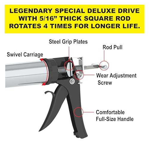 Albion Engineering Company DL-59-T17 Professional Line Special Deluxe Manual Bulk Caulking Gun with Metal Nozzle, Metal Adapter & 3 Orange Cone Nozzles, 30 oz - Image 3