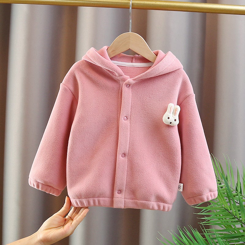 Girls' Lamb Wool Coat Children'S Fleece-Lined Thickened Korean-Style Back Bear Woolen Sweater - Image 1