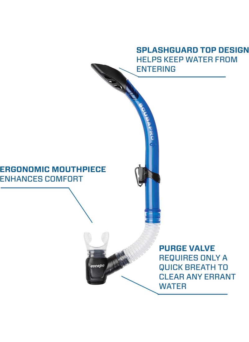 Scubapro SCUBAPRO Escape SemiDry Snorkel with Purge Valve and Splashguard BarrelTop Design Blue  - Image 4