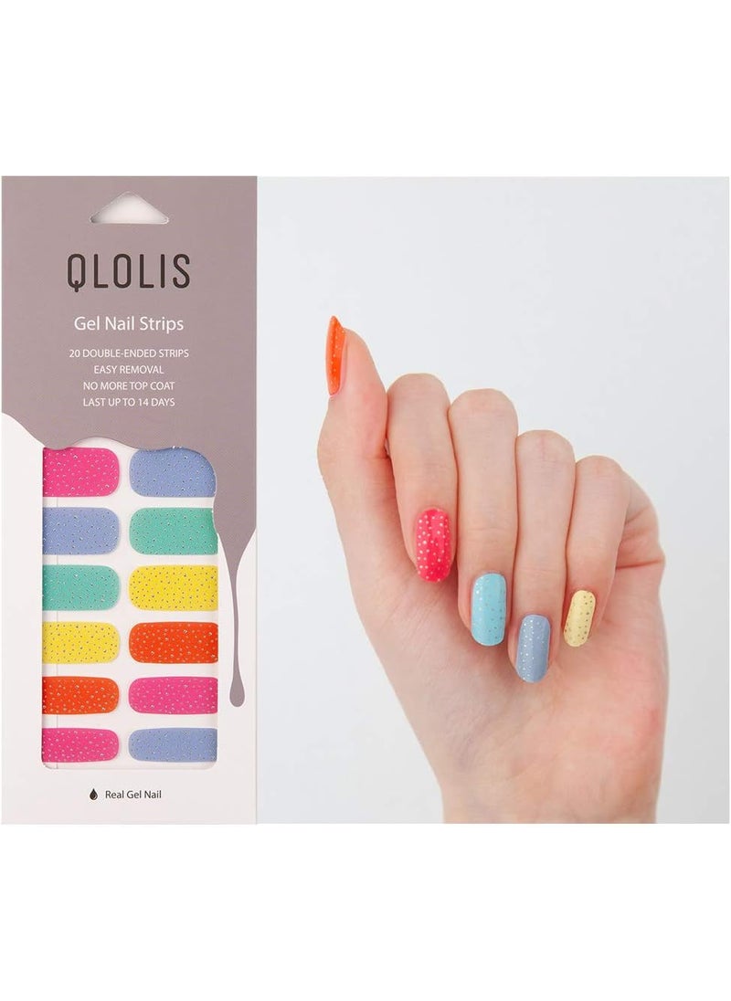 Antique Alive QLOLIS Premium Full Wraps Nail Art Gel Polish 20 Strips Stickers Decals DIY Nails Design Manicure Kit with 1 Nail File (Rainbow) 