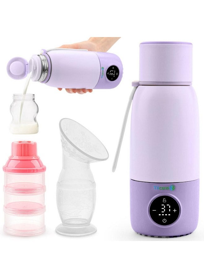 Tilcare Portable Bottle Warmer for Travel - 17oz 12H Baby Bottle Milk Warmer, Fast Heat Travel Bottle Warmer for Breastmilk, USB Calentador De Biberones on The Go - Wireless Car Bottle Water Warmer Lavender  - Image 1