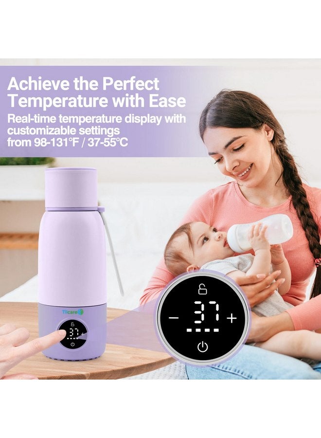 Tilcare Portable Bottle Warmer for Travel - 17oz 12H Baby Bottle Milk Warmer, Fast Heat Travel Bottle Warmer for Breastmilk, USB Calentador De Biberones on The Go - Wireless Car Bottle Water Warmer Lavender  - Image 2