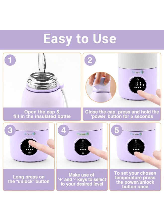 Tilcare Portable Bottle Warmer for Travel - 17oz 12H Baby Bottle Milk Warmer, Fast Heat Travel Bottle Warmer for Breastmilk, USB Calentador De Biberones on The Go - Wireless Car Bottle Water Warmer Lavender  - Image 4