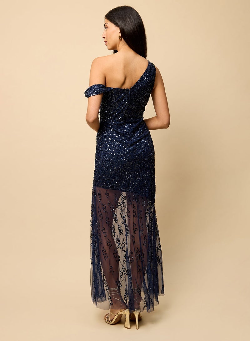 Little Mistress Embellished Mesh Detail Maxi Dress - Image 3
