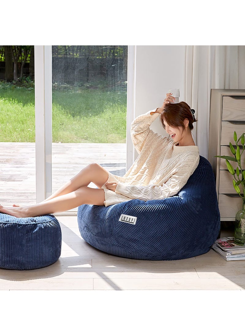 LEXAVI LEXAVI6XL Jumbo Size Cotton Corduroy Blend Beanbag with Footrest prefilled with Beans Ready to Use in Summer Season Coolest Fabric Very Soft handfeel Texture Like Feather Navy Blue  - Image 2