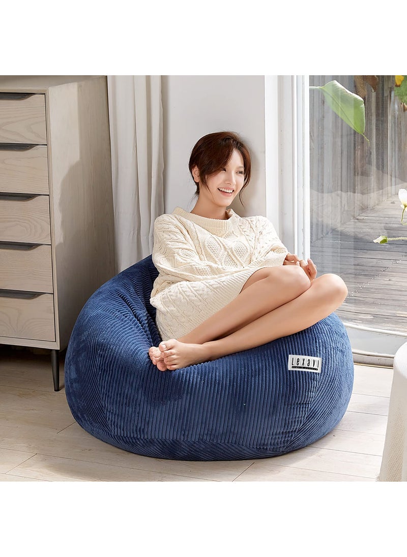 LEXAVI LEXAVI6XL Jumbo Size Cotton Corduroy Blend Beanbag with Footrest prefilled with Beans Ready to Use in Summer Season Coolest Fabric Very Soft handfeel Texture Like Feather Navy Blue  - Image 3
