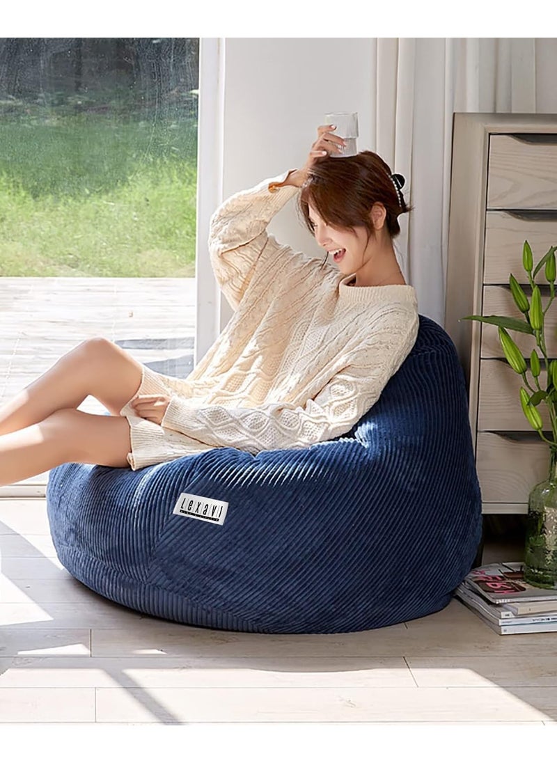 LEXAVI LEXAVI6XL Jumbo Size Cotton Corduroy Blend Beanbag with Footrest prefilled with Beans Ready to Use in Summer Season Coolest Fabric Very Soft handfeel Texture Like Feather Navy Blue  - Image 5