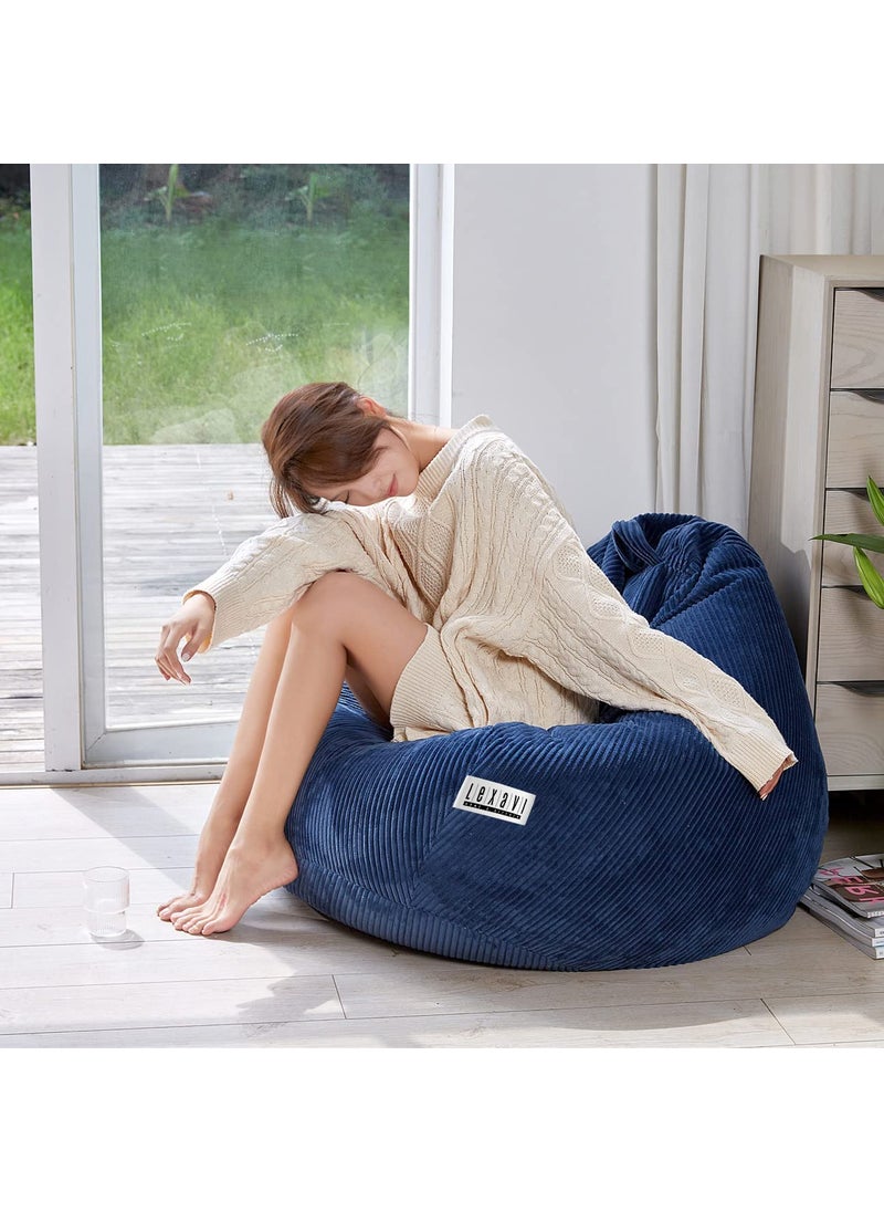 LEXAVI LEXAVI6XL Jumbo Size Cotton Corduroy Blend Beanbag with Footrest prefilled with Beans Ready to Use in Summer Season Coolest Fabric Very Soft handfeel Texture Like Feather Navy Blue  - Image 4