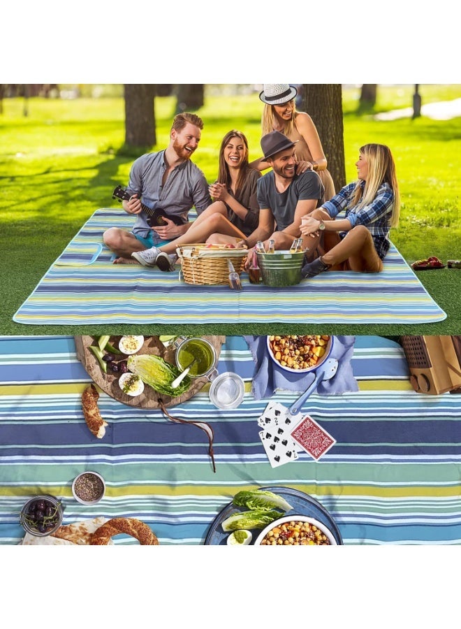ج ت س آ ل سجادة نزهة مقاومة للماء | بطانية شاطئ | سجادة نزهة خفيفة الوزن قابلة للغسل مع مقبض للتخييم في الهواء الطلق، والمشي لمسافات طويلة، والحدائق، والاستخدام العائلي - مخططة باللون الأزرق - Image 4