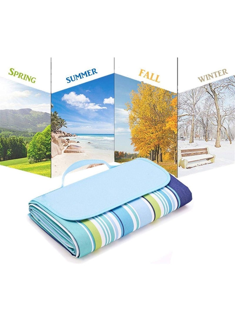 ج ت س آ ل سجادة نزهة مقاومة للماء | بطانية شاطئ | سجادة نزهة خفيفة الوزن قابلة للغسل مع مقبض للتخييم في الهواء الطلق، والمشي لمسافات طويلة، والحدائق، والاستخدام العائلي - مخططة باللون الأزرق - Image 3