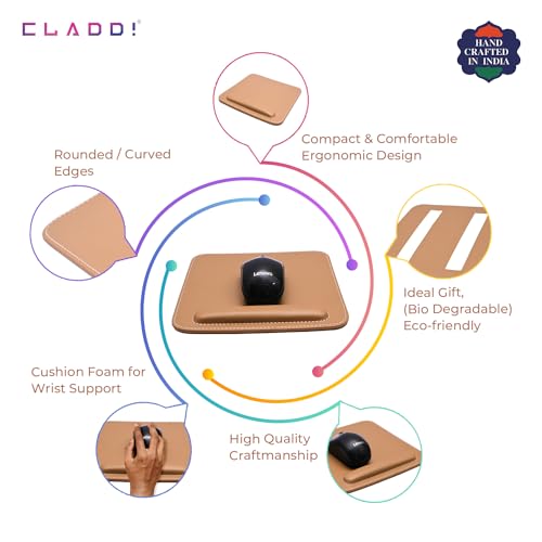 CLADD INTERNATIONAL Vegan Leather Mouse Pad Wrist Rest Ergonomic Mousepad Stitched Edge | Cushion Foam Support & Pain Relief | Suitable for Computer Laptop | Non-Slip Hard Base | Tan - Image 4