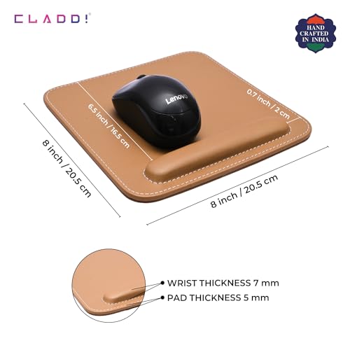 CLADD INTERNATIONAL Vegan Leather Mouse Pad Wrist Rest Ergonomic Mousepad Stitched Edge | Cushion Foam Support & Pain Relief | Suitable for Computer Laptop | Non-Slip Hard Base | Tan - Image 5