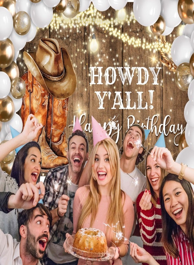 Rsuuinu Western Birthday Backdrop Cowboy Happy Birthday Rustic West Rodeo Boots Wooden Floor Country Photography Background Birthday Party Decoration Supplies Banner Photo Booth Studio Props 7x5ft - Image 2