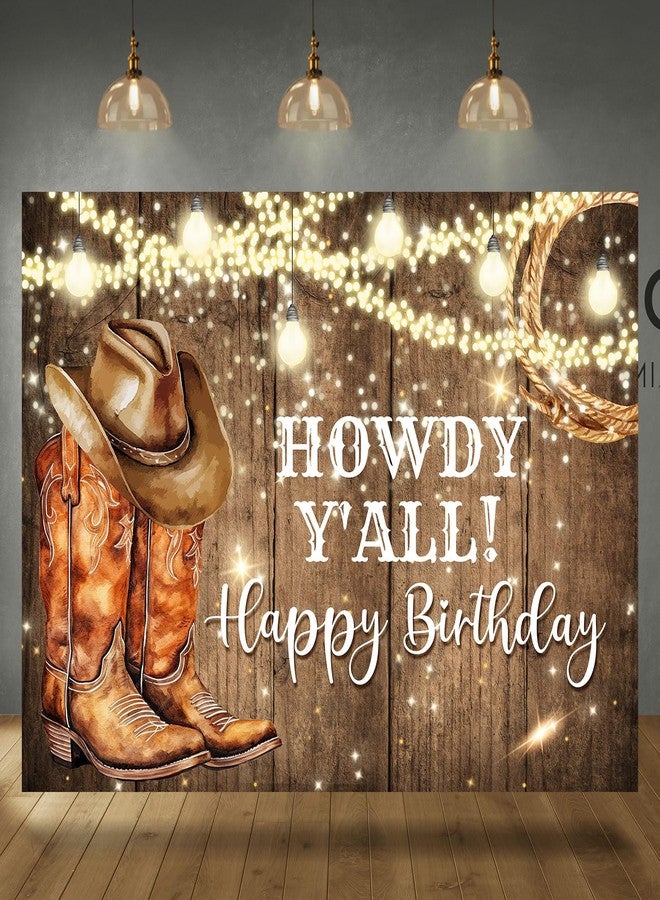 Rsuuinu Western Birthday Backdrop Cowboy Happy Birthday Rustic West Rodeo Boots Wooden Floor Country Photography Background Birthday Party Decoration Supplies Banner Photo Booth Studio Props 7x5ft - Image 1