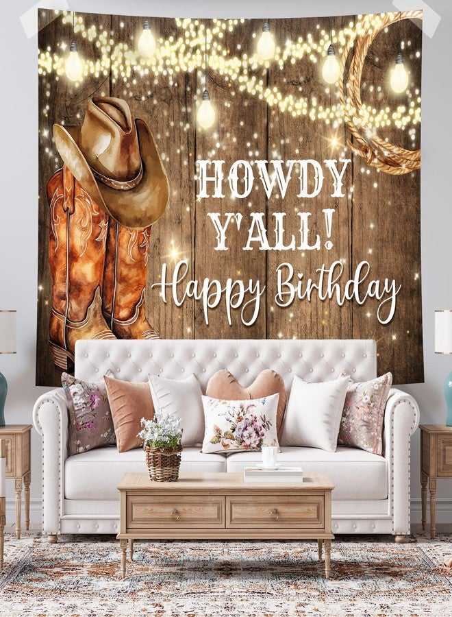 Rsuuinu Western Birthday Backdrop Cowboy Happy Birthday Rustic West Rodeo Boots Wooden Floor Country Photography Background Birthday Party Decoration Supplies Banner Photo Booth Studio Props 7x5ft - Image 4