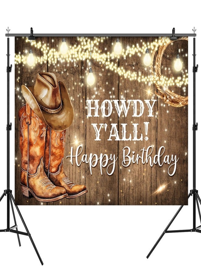 Rsuuinu Western Birthday Backdrop Cowboy Happy Birthday Rustic West Rodeo Boots Wooden Floor Country Photography Background Birthday Party Decoration Supplies Banner Photo Booth Studio Props 7x5ft - Image 5