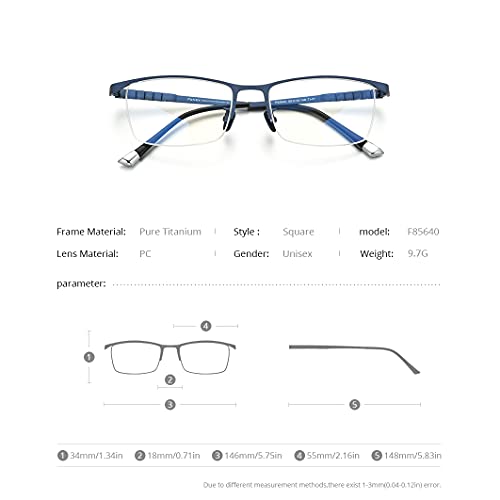 FONEX Titanium Glasses Frame for Men,Square Eyewear Full Optical Eyeglasses F85641 (F85640 Blue) - Image 2