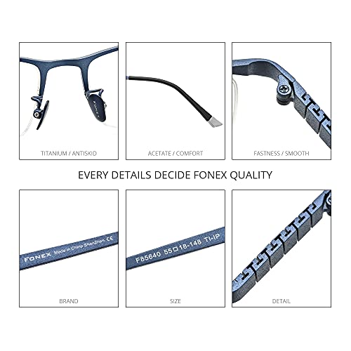 FONEX Titanium Glasses Frame for Men,Square Eyewear Full Optical Eyeglasses F85641 (F85640 Blue) - Image 3