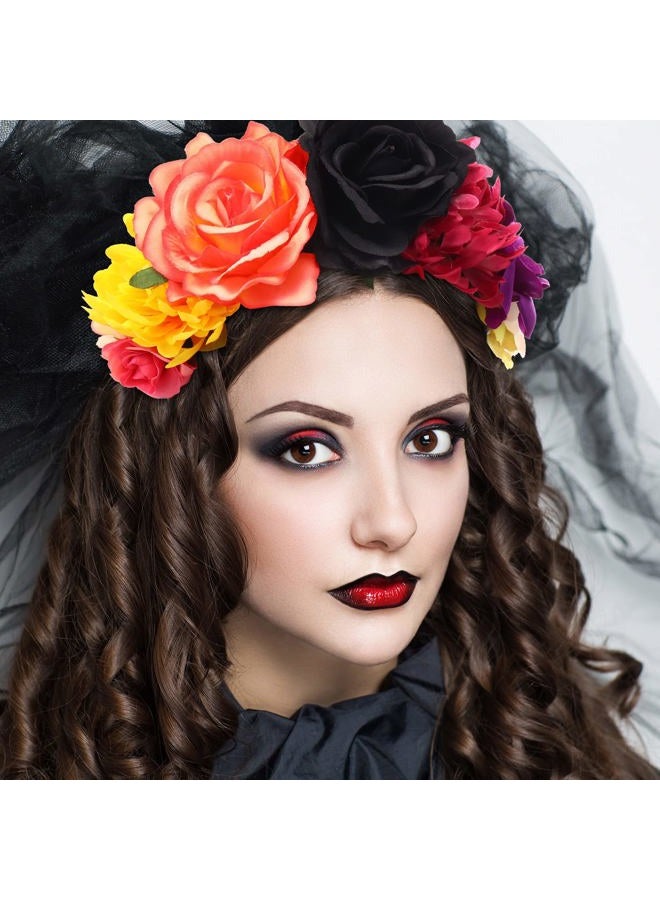 Yunsailing 6 Pcs Mexican Rose Flower Crown Headband Mardi Gras Headpiece Cosplay Headgear for party(Stylish) - Image 4