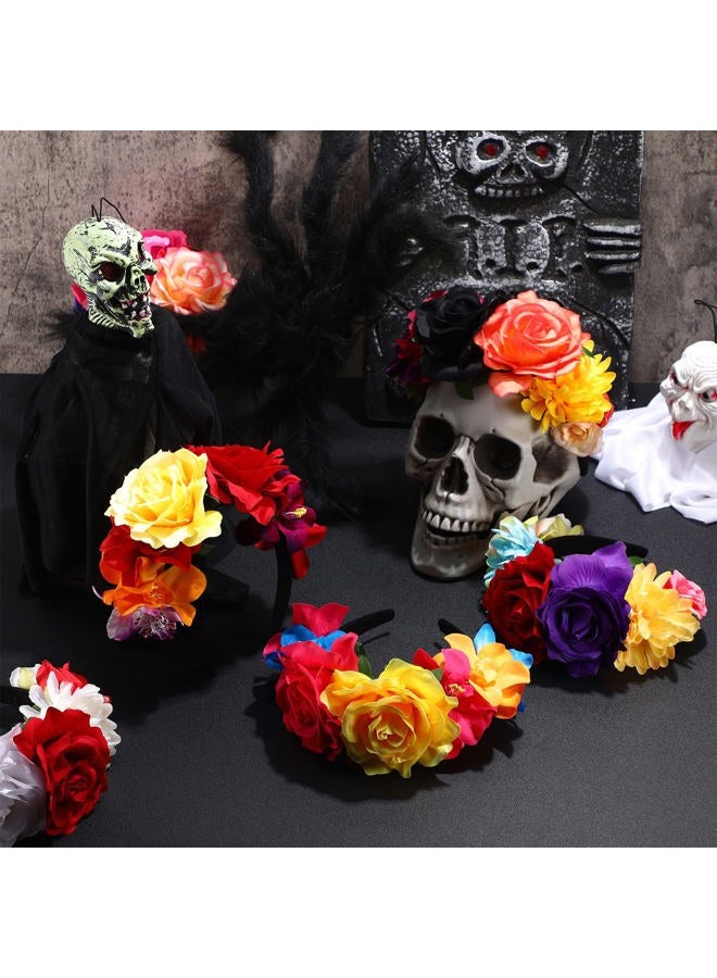 Yunsailing 6 Pcs Mexican Rose Flower Crown Headband Mardi Gras Headpiece Cosplay Headgear for party(Stylish) - Image 3