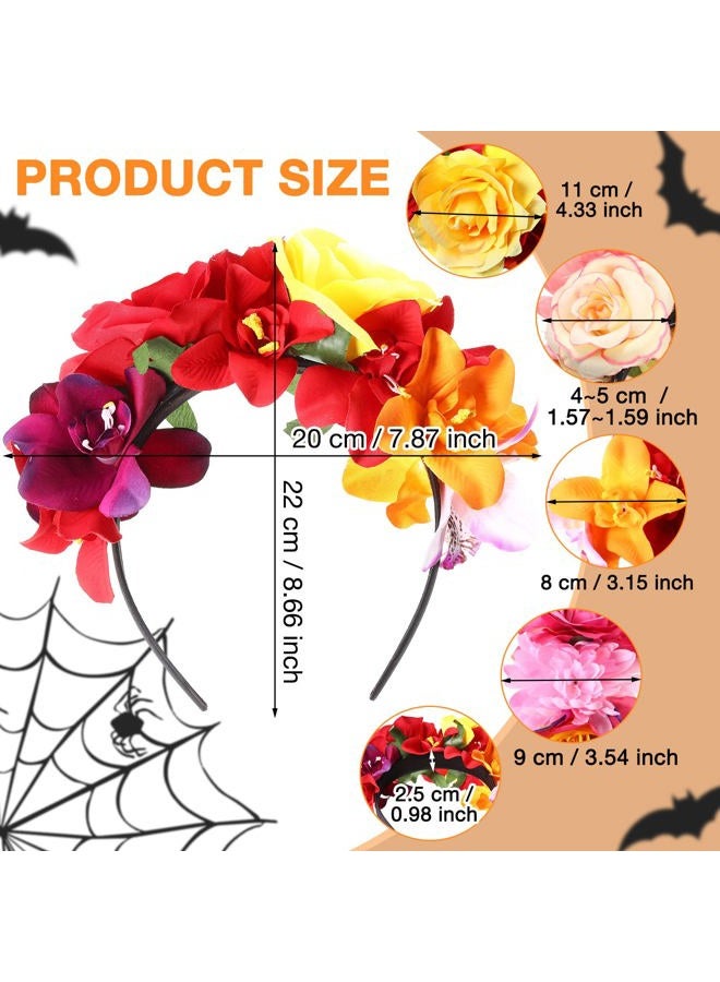 Yunsailing 6 Pcs Mexican Rose Flower Crown Headband Mardi Gras Headpiece Cosplay Headgear for party(Stylish) - Image 2