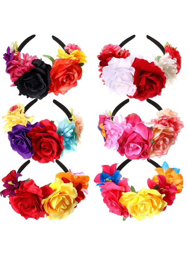 Yunsailing 6 Pcs Mexican Rose Flower Crown Headband Mardi Gras Headpiece Cosplay Headgear for party(Stylish) - Image 1