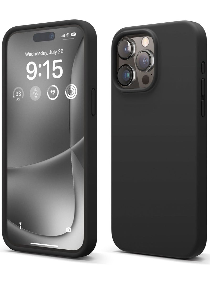 Elago Liquid Silicone for iPhone 15 Pro MAX Case Cover Full Body Protection, Shockproof, Slim, Anti-Scratch Soft Microfiber Lining - Black - Image 1