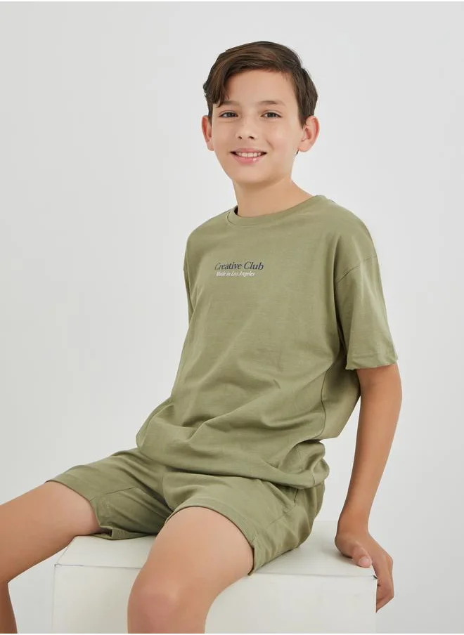 ستايلي Styli Boys Typography Print Oversized T-Shirt and Shorts Set