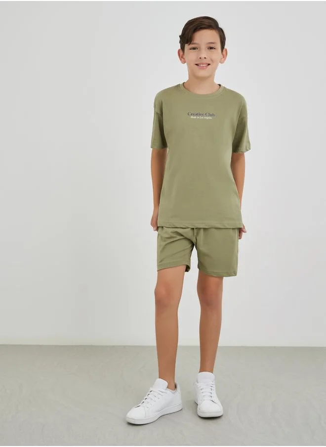 ستايلي Styli Boys Typography Print Oversized T-Shirt and Shorts Set