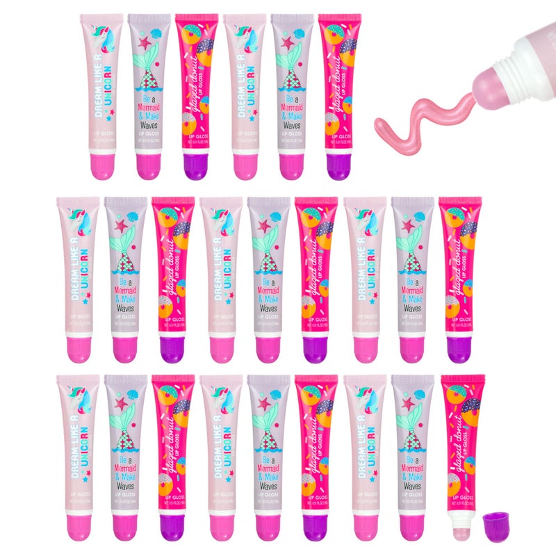 Expressions 24pc Flavored Lip Gloss for Kids and Teens  Unicorn Themed Lip Gloss in Assorted Fruity Flavors Unicorn Gifts for Girls Teen Girls Party Favors Non Toxic Makeup