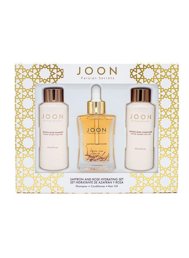 Joon Moisturizing Travel Size Gift Set ; Saffron Hair Elixir (1.11 Fl Oz) Saffron Rose Shampoo (2 Fl Oz) And Conditioner (2 Fl Oz) - Image 1