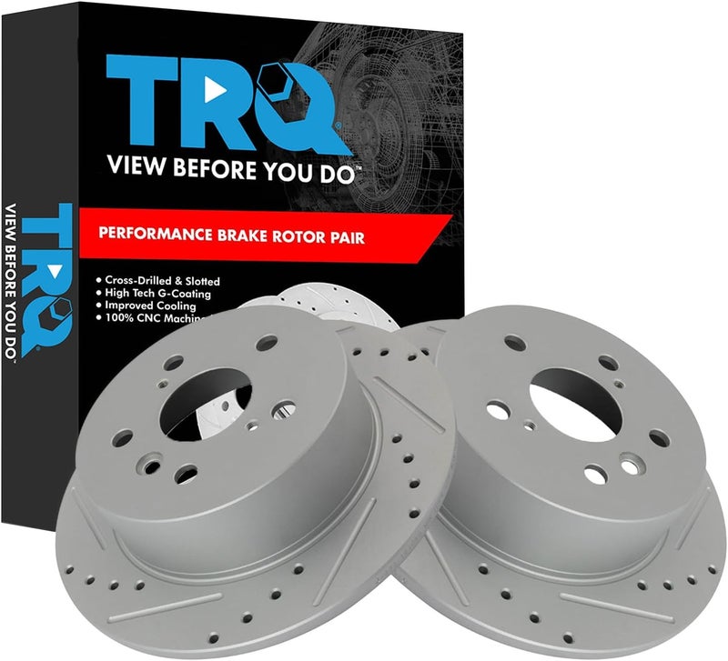 TRQ Rear Performance Brake Rotors Set Solid Premium G-Coated Cross Drilled & Slotted Compatible with 2007-2012 Lexus ES350 2008-2012 Toyota Avalon 2007-2011 Camry - Image 2