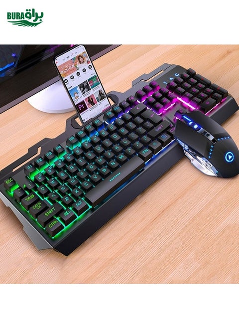 YINDIAO V2 Silent Mechanical Feel Gaming Keyboard Mouse Set (Black)