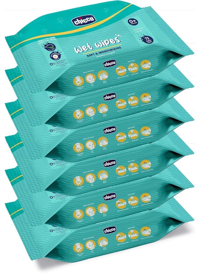 شيكو مناديل مبللة ناعمة ومنظفة للأطفال من شيكو، مثالية للحفاضات والوجه واليد، تم اختبارها من قبل أطباء الجلدية، خالية من البارابين، عبوة من 6 ملصقات (72 ورقة في كل عبوة) 432 قطعة - Image 2