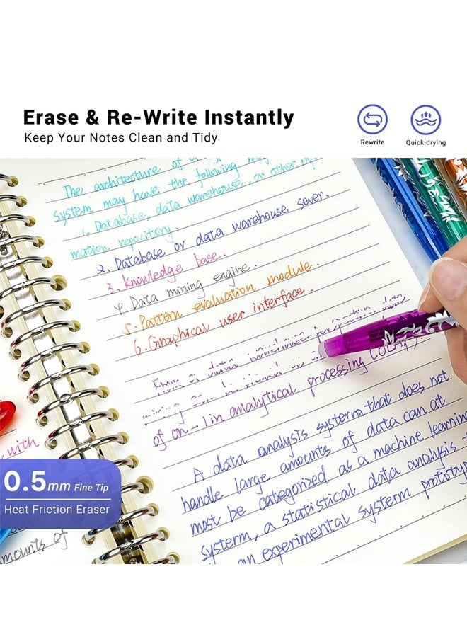 أقلام قابلة للمسح، قلم جل قابل للمسح 0.5 مم مع ممحاة في النهاية، أقلام تحديد بالاحتكاك الحراري مع ممحاة، للكتابة اليدوية للوازم المكتبية المدرسية (8 ألوان) - Image 2