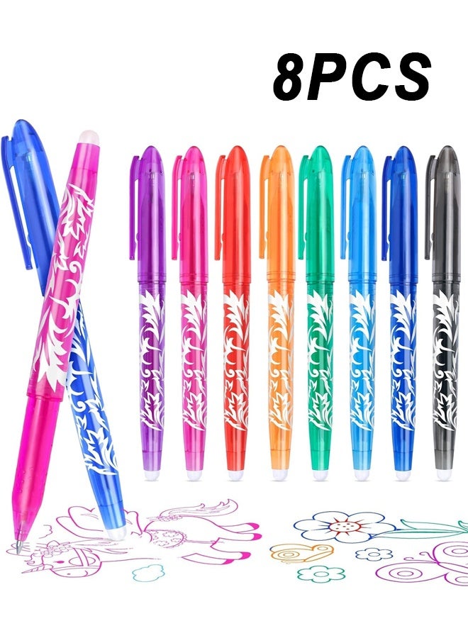 أقلام قابلة للمسح، قلم جل قابل للمسح 0.5 مم مع ممحاة في النهاية، أقلام تحديد بالاحتكاك الحراري مع ممحاة، للكتابة اليدوية للوازم المكتبية المدرسية (8 ألوان) - Image 1