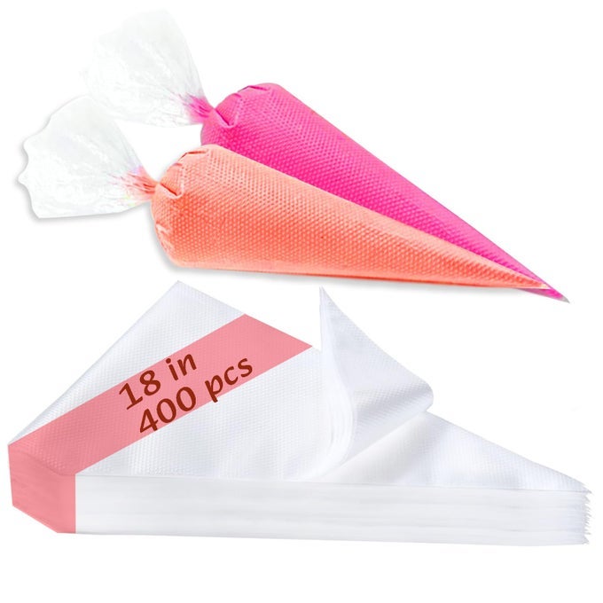 18 INCH PIPING BAGS 400PCS DISPOSABLE DECORATING PASTRY BAGS LARGE THICKENED PLASTIC ANTIBURST NONSLIP ICING BAGS FOR COOKIE AND CAKE DECORATING 18 INCH