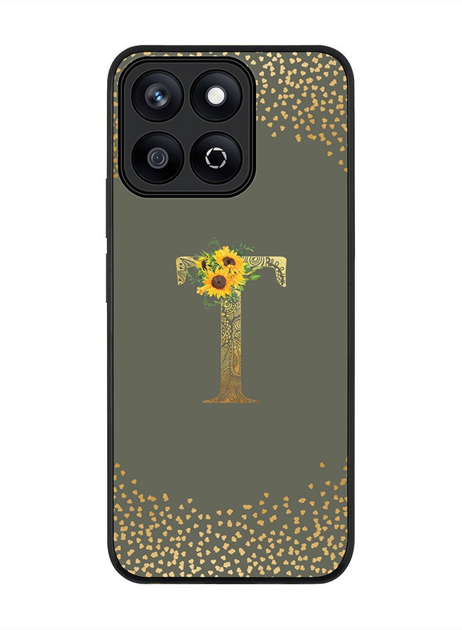 Stylizedd For Honor X7c 4G Case,Slim fit Camera Protection, Shockproof Thin Phone cover  - Custom Floral Monogram - T  (Olive Green ) - Image 1
