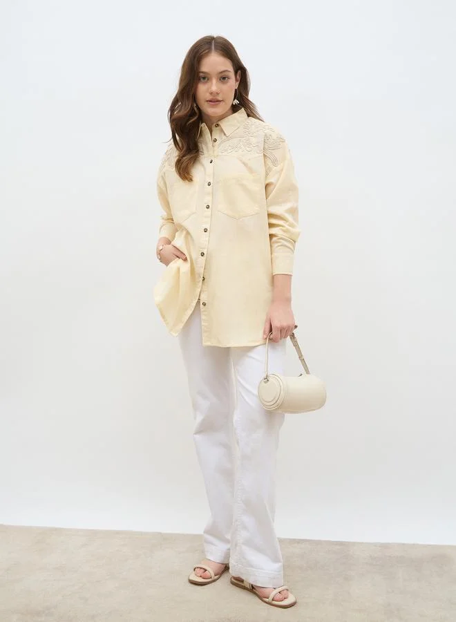 ستايلي Styli Embroidered Oversized Dropped Shoulder Shirt