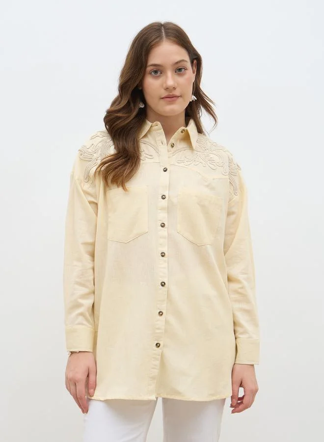 ستايلي Styli Embroidered Oversized Dropped Shoulder Shirt