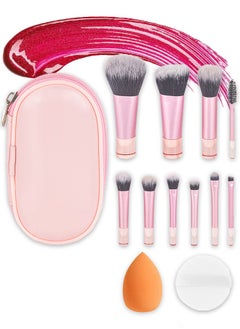 DGSENPI 12 PCS Portable Makeup Brush Set, Mini Makeup Brushes, with Makeup Storage Bag, Suitable for Foundation, Blush, Eye Shadow and Eyebrows, Free Makeup Sponge and Powder Puff  - Image 1