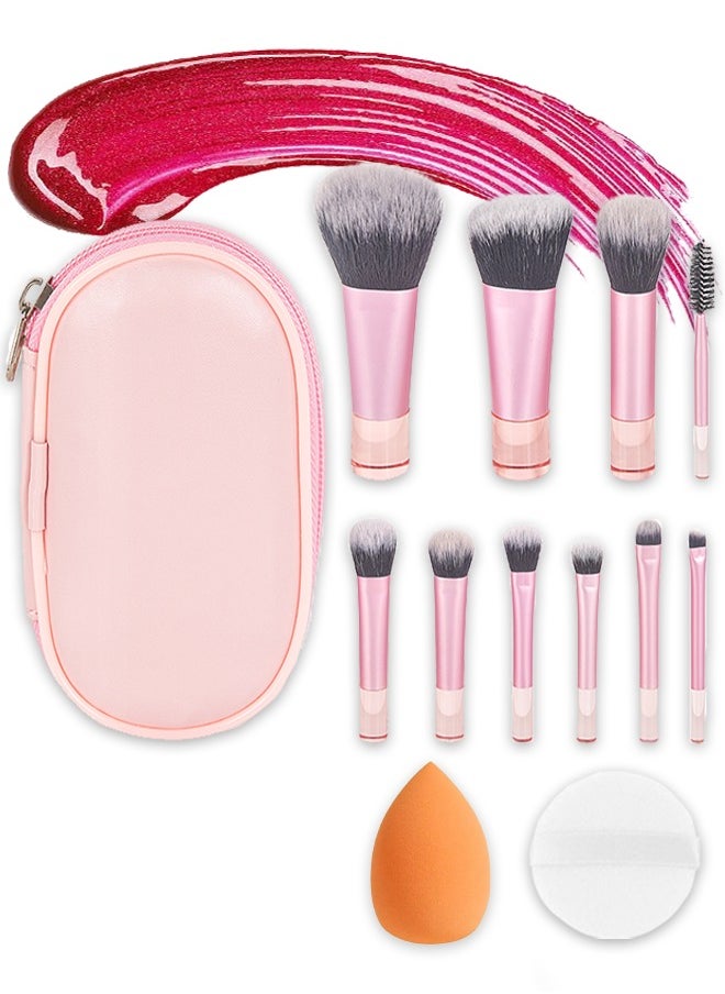 DGSENPI 12 PCS Portable Makeup Brush Set, Mini Makeup Brushes, with Makeup Storage Bag, Suitable for Foundation, Blush, Eye Shadow and Eyebrows, Free Makeup Sponge and Powder Puff  - Image 1