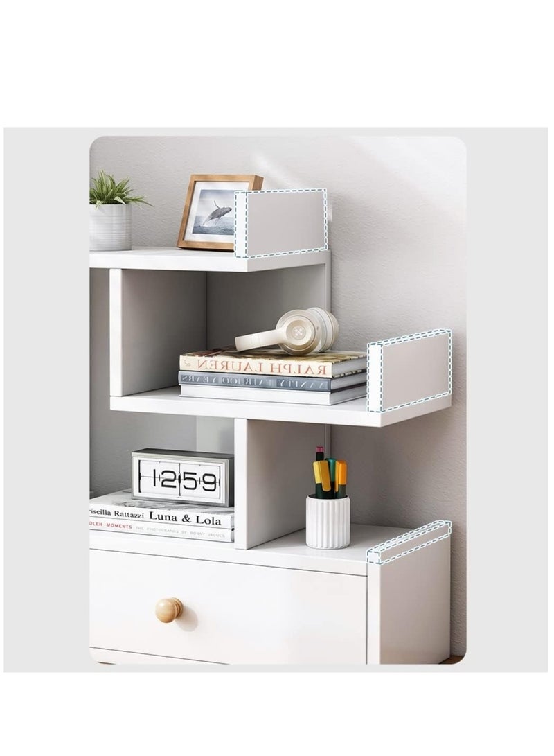 XiuWoo 4-Tier Wood Tree Shape Desktop Bookshelf Organizer and Office Storage Rack, Natural Stand Shelf with Drawer for Office and Home white 34x16x48 cm - Image 5