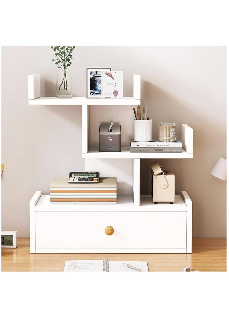 XiuWoo 4-Tier Wood Tree Shape Desktop Bookshelf Organizer and Office Storage Rack, Natural Stand Shelf with Drawer for Office and Home white 34x16x48 cm - Image 4