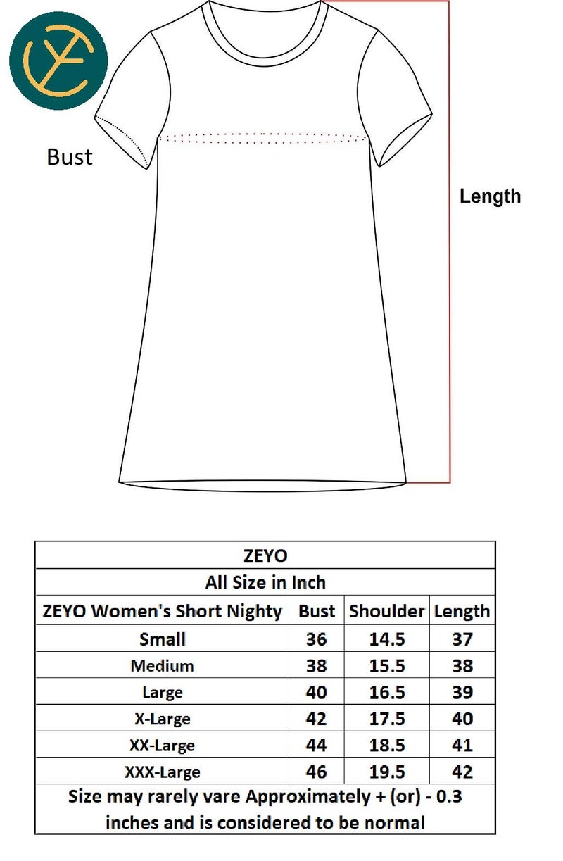 ZEYO Women's Cotton Night Dress Star & Dot Printed Navy Blue Knee Length Night Gown 5122 - Image 5