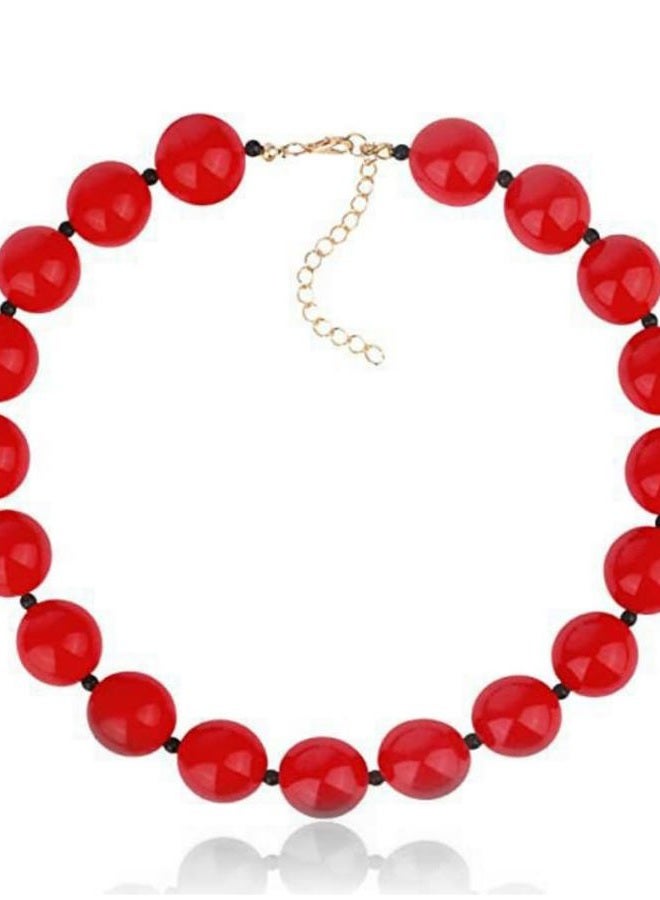Simple Colorful Beaded Choker Necklace for Women Chunky Acrylic Beaded Necklace-Red, Metal, No Gemstone
