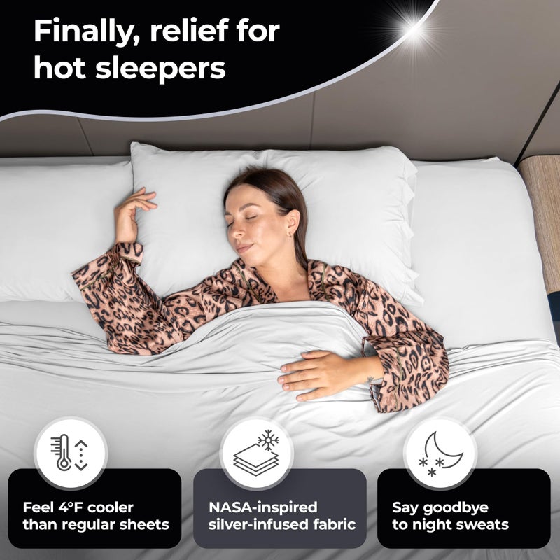 Silvery Restcoolâ„¢ Silver Infused Bed Sheets Set - Award-Winning Self-Cooling Fabric for Hot Sleepers with Self-Cleaning Silvery Technologyâ„¢ That Stays Fresh 3X Longer (White, King) - Image 3