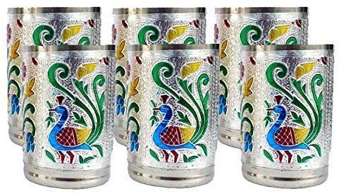 UK Enterprise Stainless Steel Decorative Meenakari Glasses Set of 6 Multi - Image 1