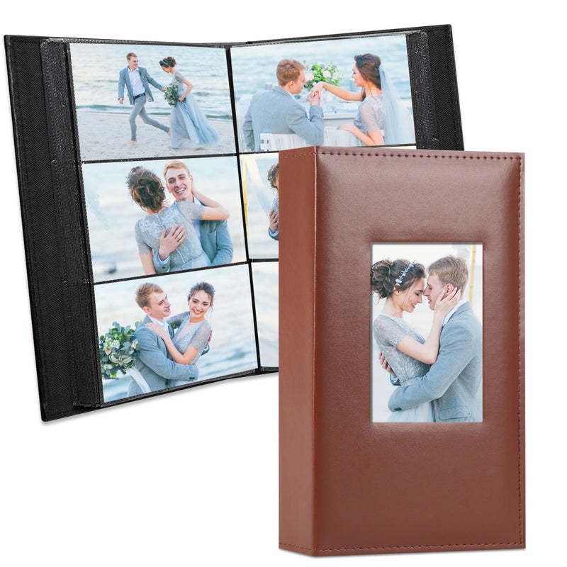Vienrose Photo Album 4x6 300 Photos Leather Cover Picture Book with 300 Horizontal Pockets Slipin Picture Albums for Wedding Baby Vacation Brown