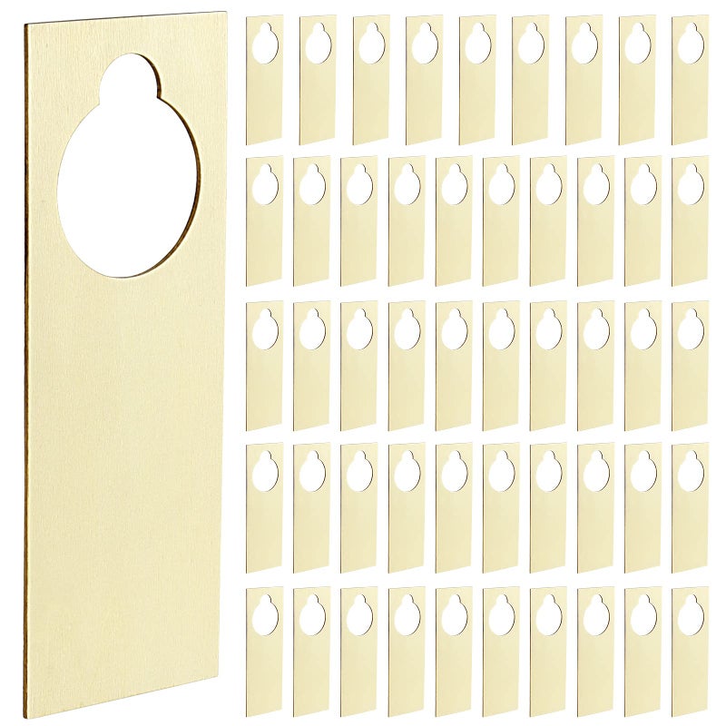 JAPCHET 50 PCS 86 x 31 x 01 Inches Unfinished Wooden Door Knob Hangers Blank Wood Door Knob Signs for DIY Craft Business Home Office Hotel Meeting Session